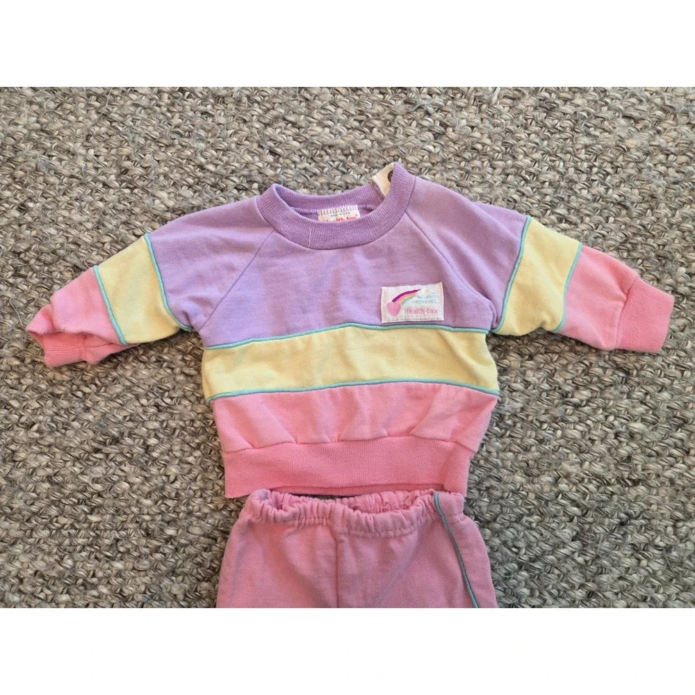 Vintage 80s Health-tex Colorblock Pastel Pink Pajamas Sweatshirt Pants Infant 6m